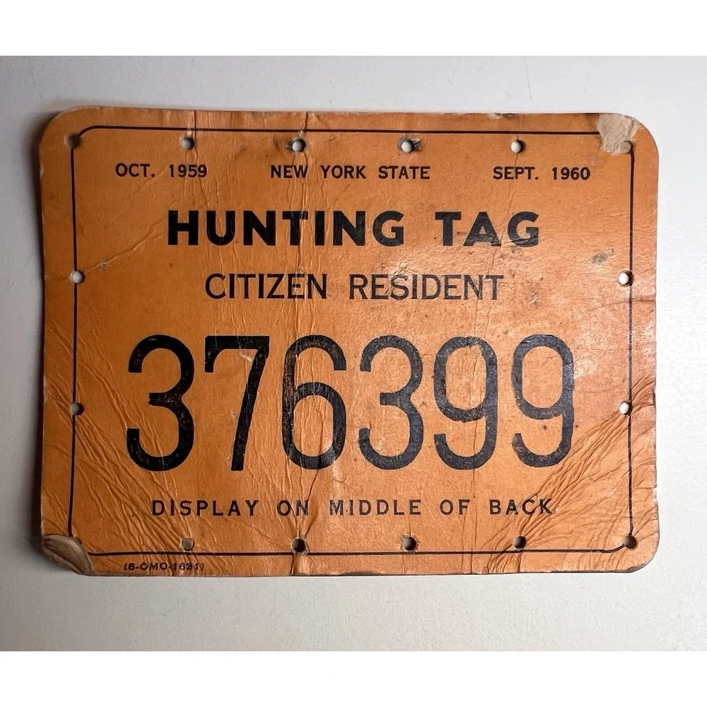 Vintage NYS Big Game Hunting Tags Lot 1956–1962 Deer Bear License Paper Ephemera